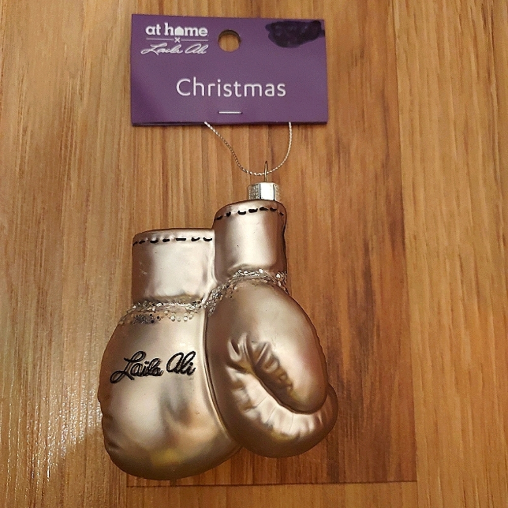 Boxing Gloves Christmas Ornament By Laila Ali Glass Silver Black Glitter New
